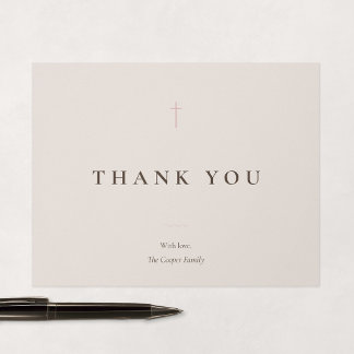 Carte De Remerciements Grâce Blush Croix Religieuse Minimaliste