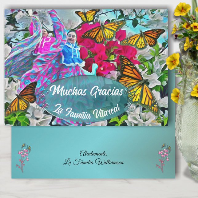 Carte De Remerciements Gracias Dancing with Flowers & Butterflies PV01 (Créateur téléchargé)
