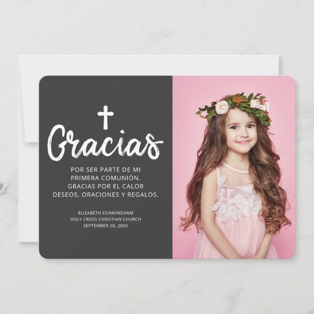 Carte De Remerciements Gracias de communion photo simple et moderne (Devant)