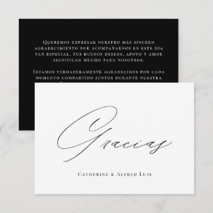 Carte De Remerciements Gracias Élégante calligraphie noir blanc Mariage