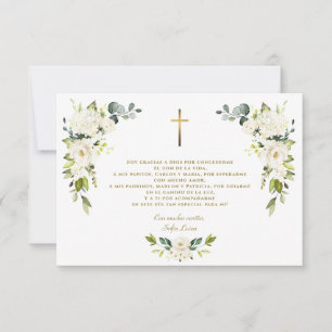 Carte De Remerciements Gracias florales blanches Con Oración Bautizo