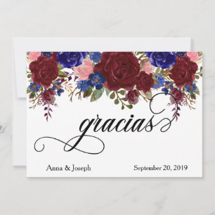 Carte De Remerciements Gracias Mariage Floral Marine espagnole Bourgogne