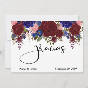 Carte De Remerciements Gracias Mariage Floral Marine espagnole Bourgogne