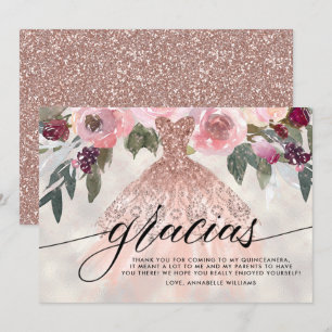 Carte De Remerciements Gracias Rose Parties scintillant or Floral Quincea