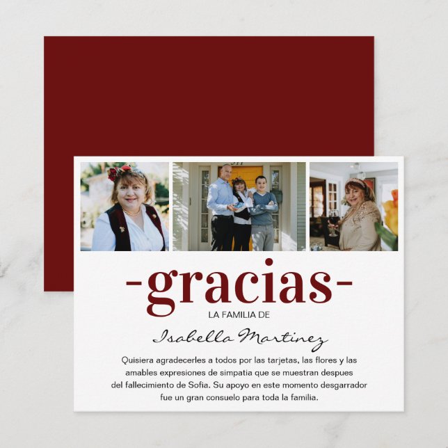 Carte De Remerciements Gracias Simpatia | Collage photo de la sympathie e (Devant / Derrière)