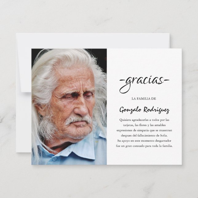 Carte De Remerciements Gracias Simpatia | Photo espagnole de sympathie (Devant)