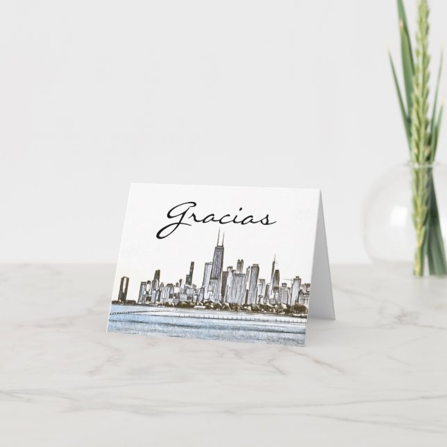 Carte De Remerciements Gracias Skyline de Chicago (Devant)