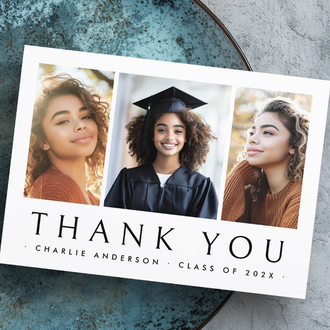 Carte De Remerciements Graduate graduée élégante 3 photo (Graduate graduation elegant 3 photo thank you card)