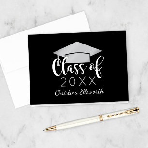 Carte De Remerciements Graduation 2025 Elégante Silver Black Custom