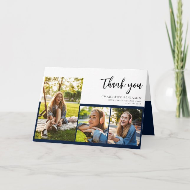 Carte De Remerciements Graduation 2025 Script Photo Grad (Devant)