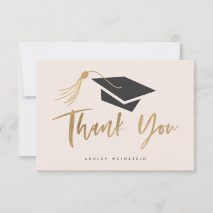 Carte De Remerciements Graduation Cap and Tassel Gold Foil Blush Pink