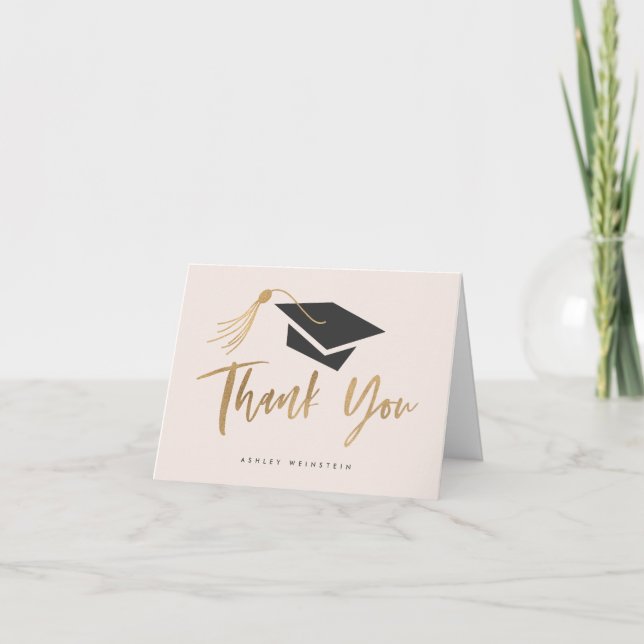 Carte De Remerciements Graduation Cap and Tassel Gold Foil Blush Pink (Devant)