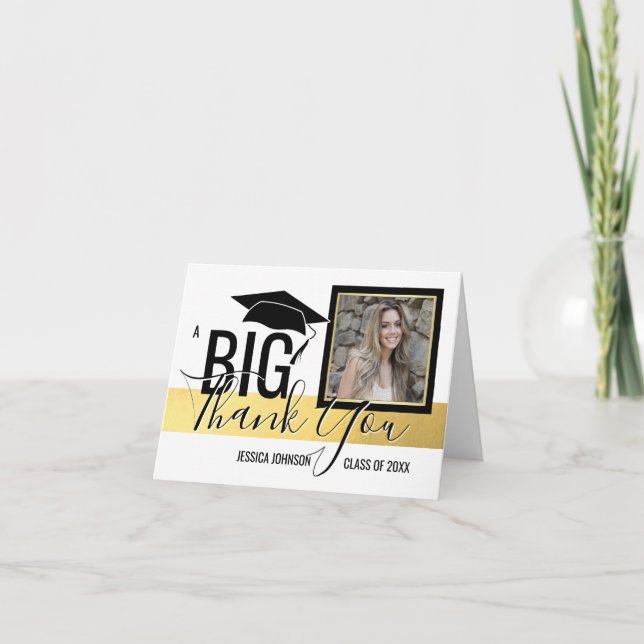 Carte De Remerciements GRADUATION CLASS OF - THANK YOU gold Foil | PHOTO (Devant)