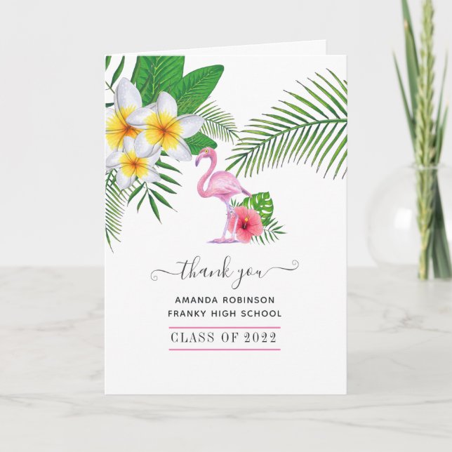 Carte De Remerciements Graduation de Flamingo Exotic Tropical Island (Devant)