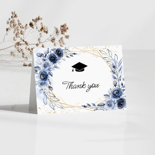 Carte De Remerciements Graduation de la Marine Blue Flowers