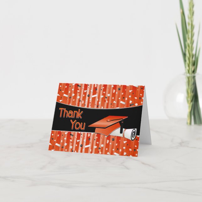 Carte De Remerciements Graduation de la stripe orange et noire (Devant)