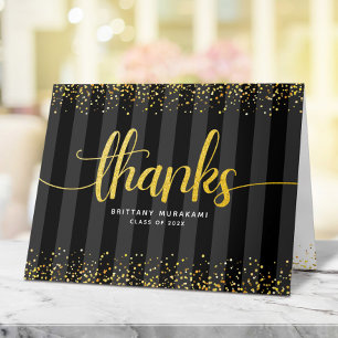 Carte De Remerciements Graduation écriture or noir calligraphie chic glam