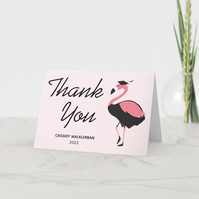 Carte De Remerciements Graduation Flamant rose rose (Devant)