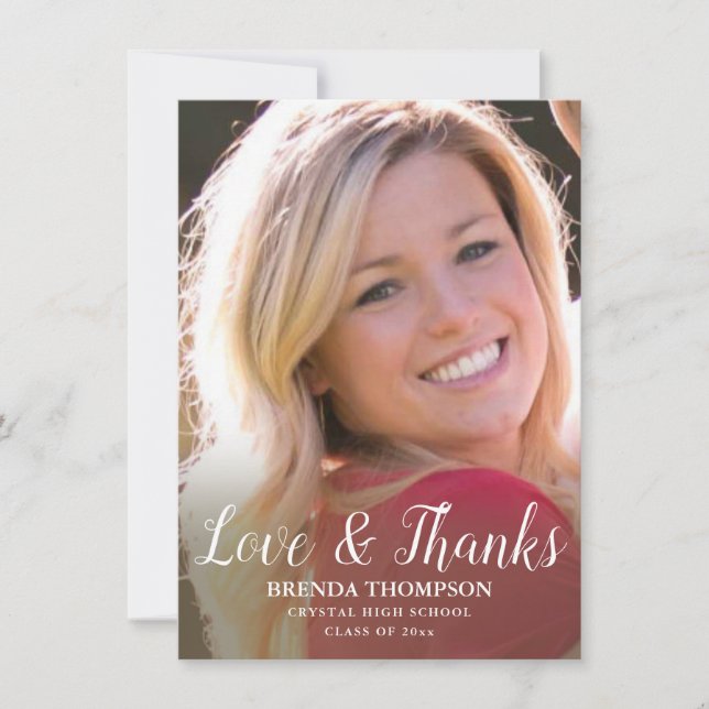 Carte De Remerciements Graduation Love & Thanks White Script Photo (Devant)