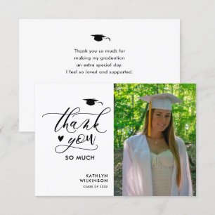 Carte De Remerciements Graduation minimaliste de script noir élégant