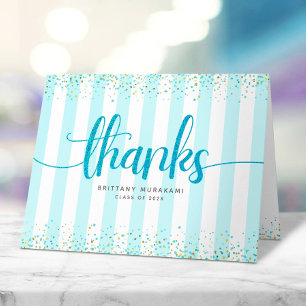 Carte De Remerciements Graduation moderne turquoise script calligraphie