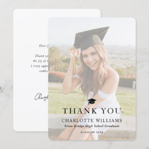 Carte De Remerciements Graduation photo moderne en noir et blanc