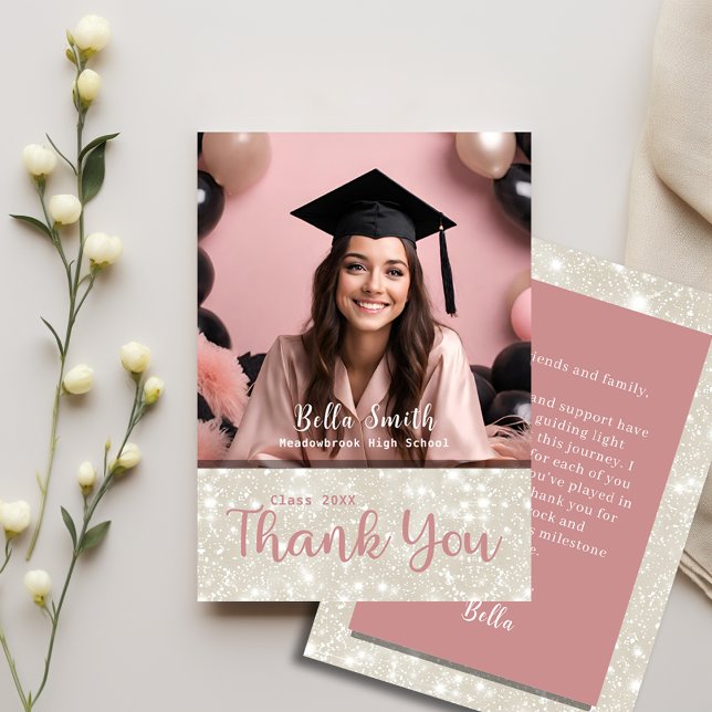 Carte De Remerciements Graduation photo Parties scintillant moderne (Créateur téléchargé)