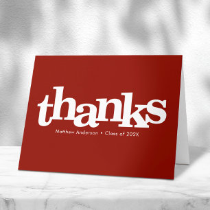 Carte De Remerciements Graduation rouge audacieuse simple typographie mod