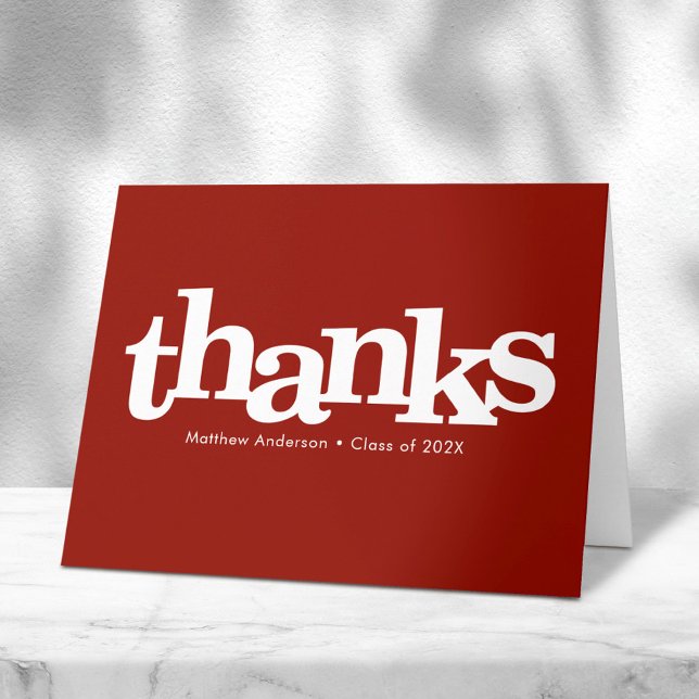 Carte De Remerciements Graduation rouge audacieuse simple typographie mod (Créateur téléchargé)