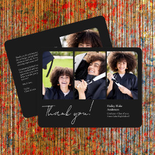 Carte De Remerciements Graduation sophistiquée Photo Collage noir
