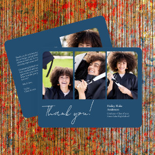 Carte De Remerciements Graduation sophistiquée Photo Collage Royal Blue