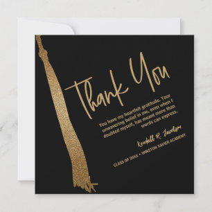 Carte De Remerciements Graduation unique Black Gold Tassel