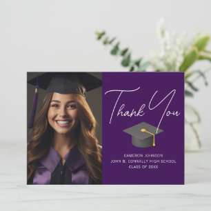 Carte De Remerciements Gradué noir violet photo Gradué personnalisé