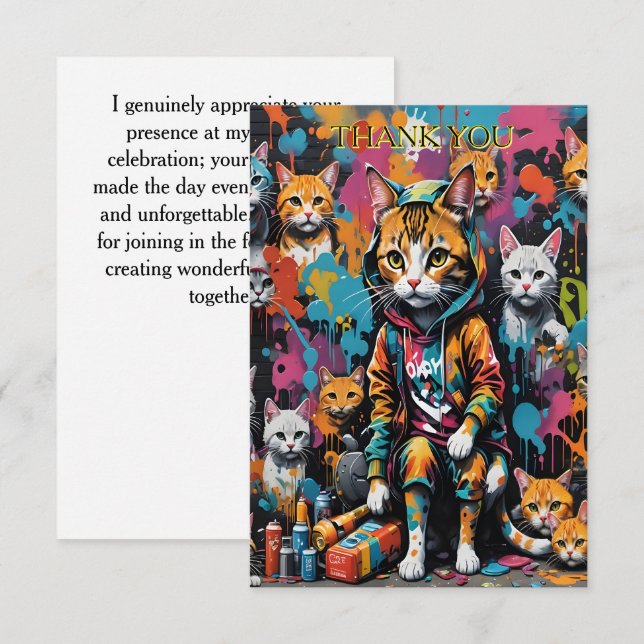 Carte De Remerciements Graffiti Legend Street Cat Anniversaire (Devant / Derrière)