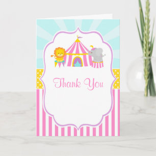 Carte De Remerciements Grand Cirque Carnaval d'anniversaire en rose