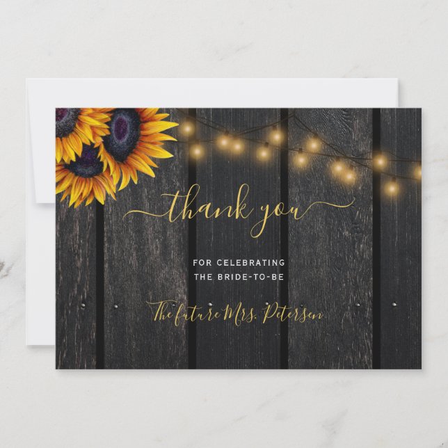 Carte De Remerciements Grange de tournesol rustique bois script douche nu (Devant)