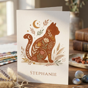 Carte De Remerciements Graphisme de chat céleste floral bohème
