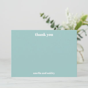 Carte De Remerciements Gras Minimaliste Aqua Blue Retro Mariage personnal
