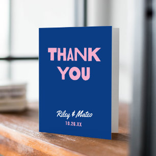 Carte De Remerciements Gras moderne Type Funky coloré bleu rose Mariage