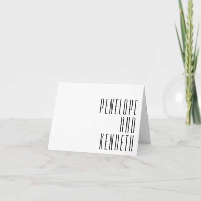 Carte De Remerciements Gras Noms noir blanc Mariage de typographie rétro (Devant)