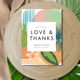 Carte De Remerciements Gras Tropical Abstrait Coral Mariage Turquoise