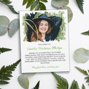 Carte De Remerciements Grass Green Brossé Frontières Photo Bereavement