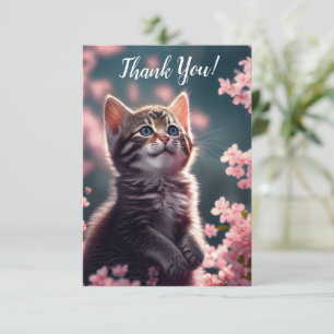 Carte De Remerciements Grateful Kitten en fleurs de cerisiers