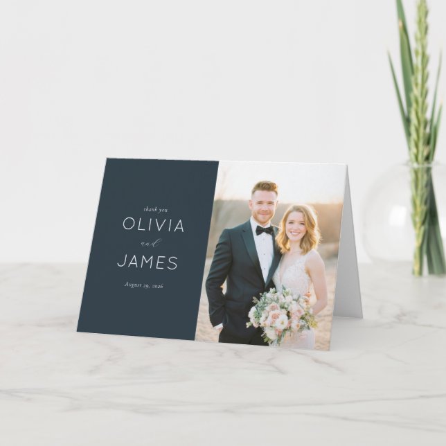 Carte De Remerciements Grateful Navy Elegant Photo (Devant)