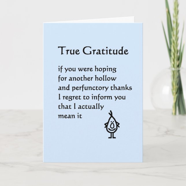 Carte De Remerciements Gratitude vraie - un drôle vous remercie poème (Devant)