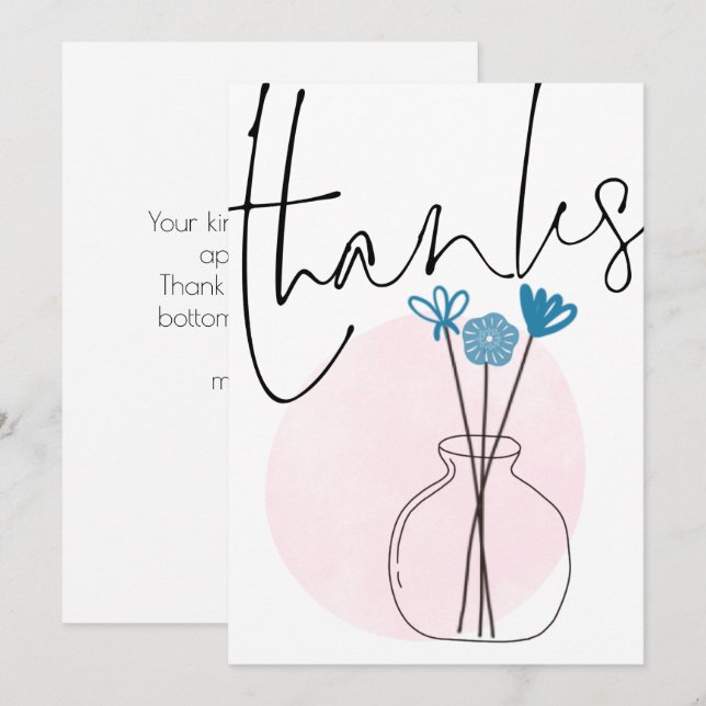 Carte De Remerciements Gratuit Vase de Fleurs Quirky Minimal (Devant / Derrière)