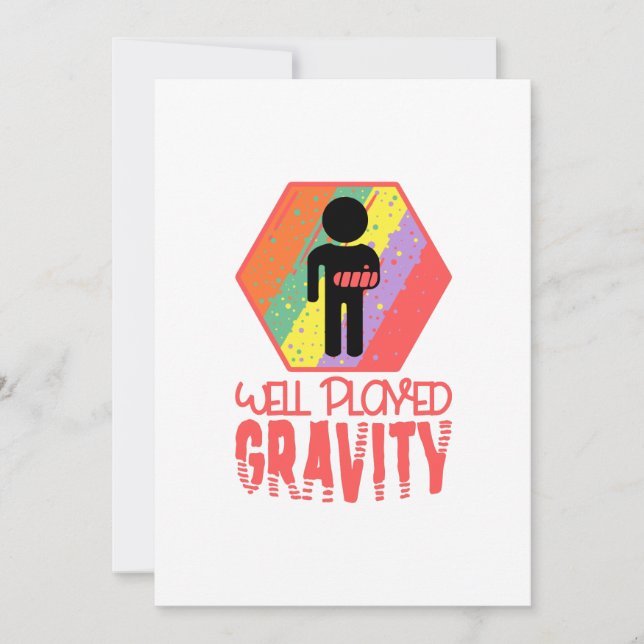 Carte De Remerciements Gravité jouée par bien - obtenez le cadeau cassé (Devant)