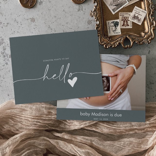 Carte De Remerciements  Gray Photo Hello Baby Announcement Card (Créateur téléchargé)
