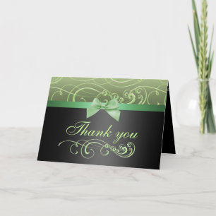 Carte De Remerciements Green/Black Bow & Swirl Thank You Card