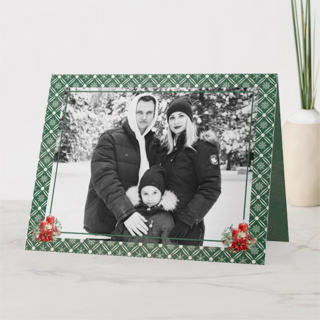Carte De Remerciements Green Christmas One Photo Flèche de neige (Devant)